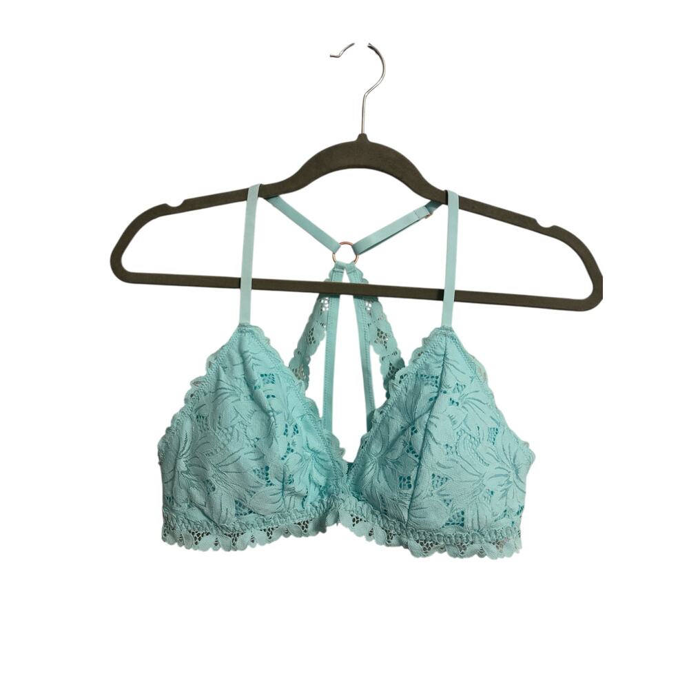 Aerie teal blue lace bralette with hook eye closure size L